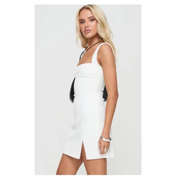 Princess Polly Dresses & Skirts - Princess Polly Bombshell White Mini Dress 4 Square Neck Bodycon Slit Party
